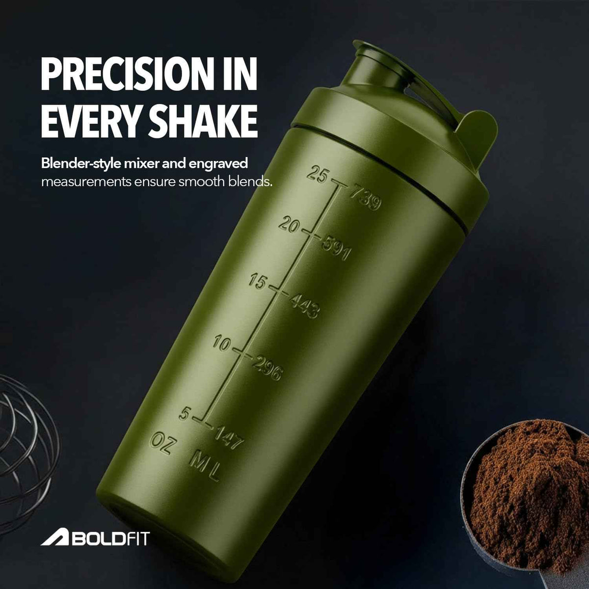 BOLDFIT Steel Shaker (Army Green)